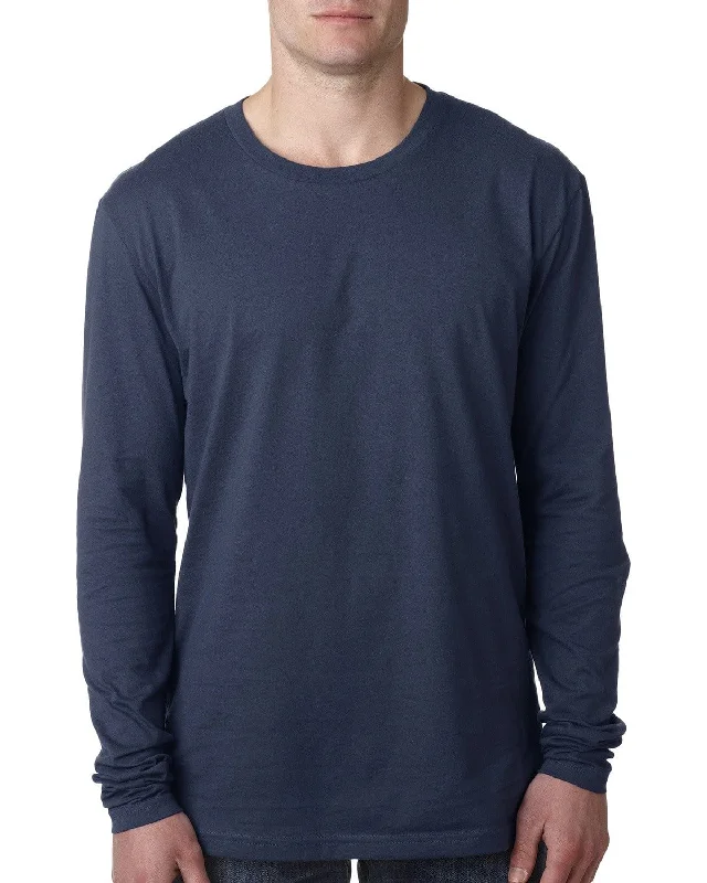 Next Level Mens Premium Long Sleeve Tee | Indigo Zippered Front Buttoned Front Snap Front