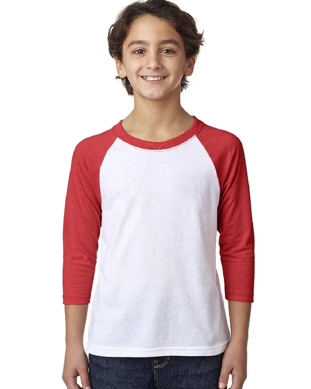 Next Level Youth CVC 3/4-Sleeve Raglan Tee | Red/ White Welt Pockets Slit Pockets Flap Pockets