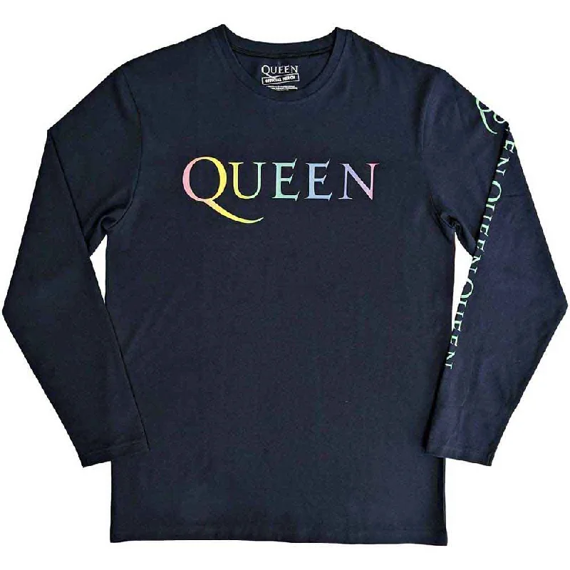 Queen | Official Band Long Sleeve T-Shirt | Rainbow Crest (Back & Sleeve Print) Plaid T-Shirt Polka Dot Checkered