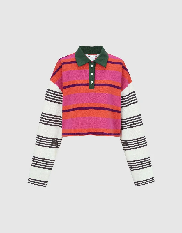 Striped Loose Polo T-Shirt Terry Blend Velvet Blend Canvas Blend