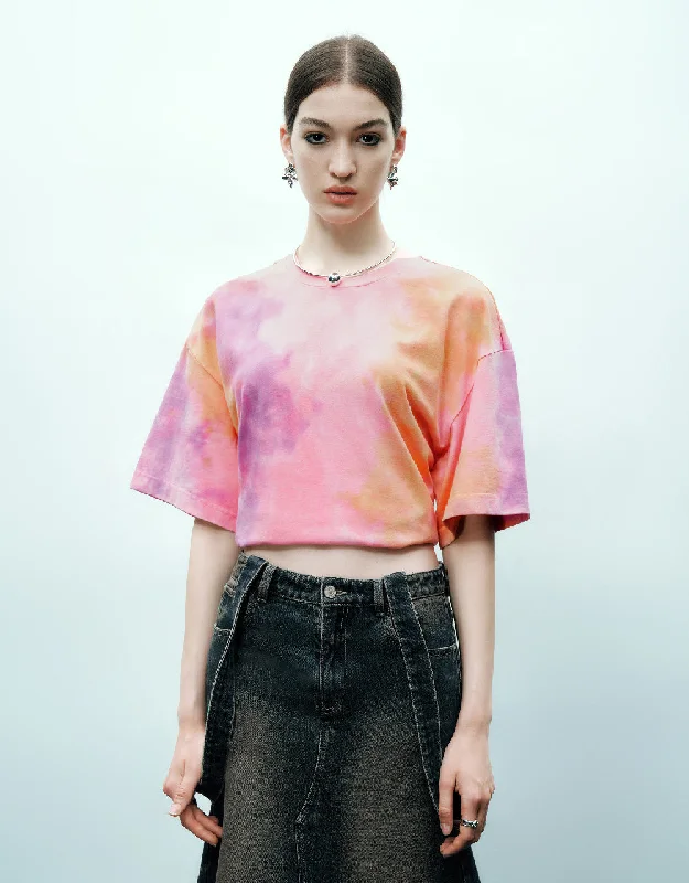 Tie Dye Crew Neck T-Shirt Collared Crew Neck Turtle Neck