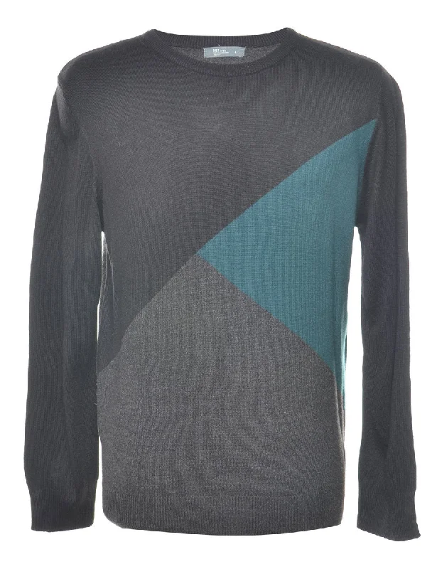 Black, Grey & Blue Knit Jumper - L Open Front Closed Front Wrap Front