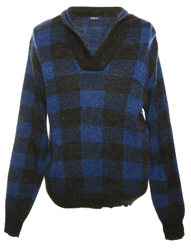 Blue Checked Jumper - M Iron Safe Non-Iron Wrinkle Free