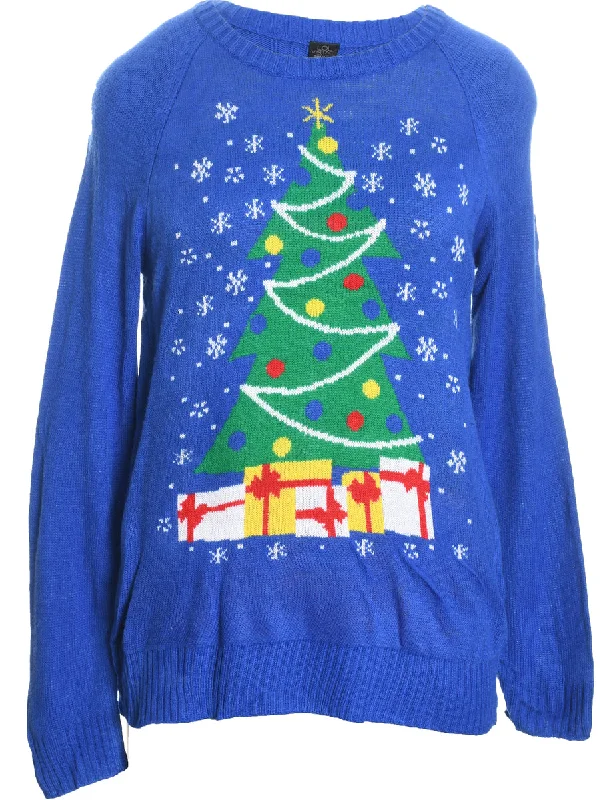 Blue Christmas Jumper - L Oversized Loose Flowy