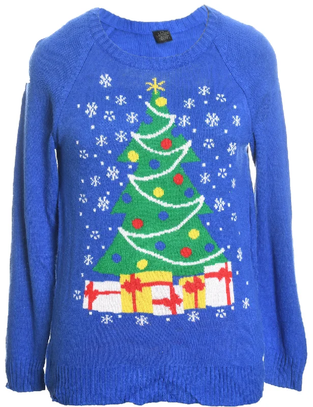 Blue Christmas Jumper - L Bright Pastel Dark