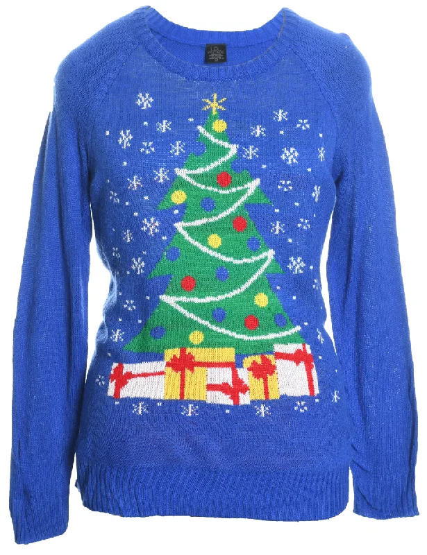 Blue Christmas Jumper - M Satin Blend Silk Blend Wool Blend