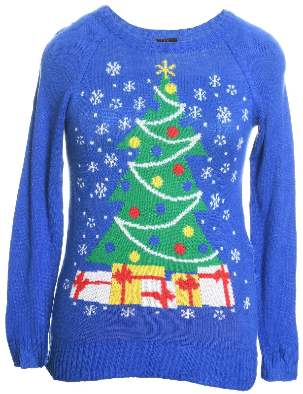 Blue Christmas Jumper - XS Tailored Straight A-Line