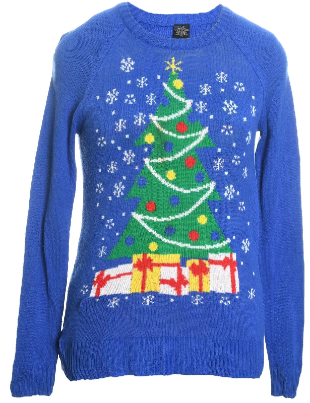 Blue Christmas Knit Jumper - S Wool Fabric Cashmere Fabric Tweed Fabric