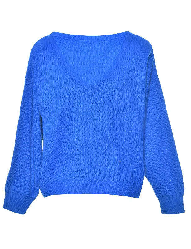 Blue Jumper - L Turtle Neck Boat Neck Asymmetrical Neck