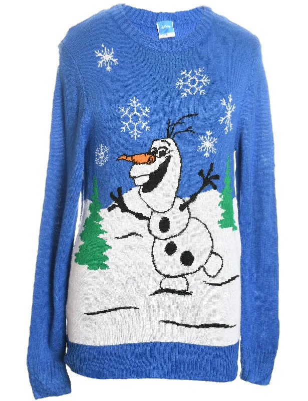 Blue Olaf Design Knit Christmas Jumper - S Glossy Satin Silk