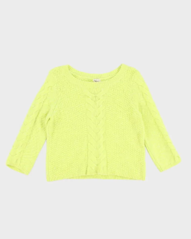 Feminine Green Knit Jumper - XS Chenille Brocade Lace