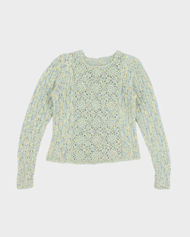 Handknit Floral Jumper - S Machine Wash Dry Clean Hand Wash