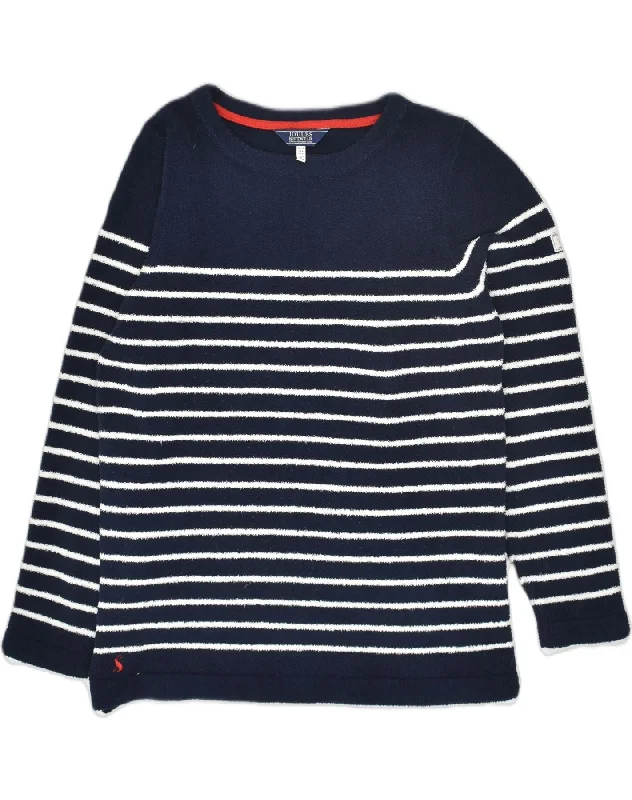 JOULES Womens Fleece Jumper UK 10 Samll Navy Blue Striped Polyester Velvet Chenille Corduroy