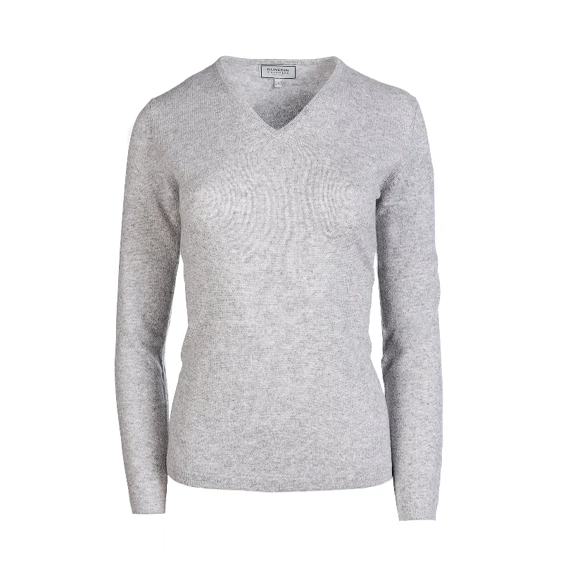 Women's Cashmere V-Neck Jumper Silver Clay Machine Wash Dry Clean Hand Wash