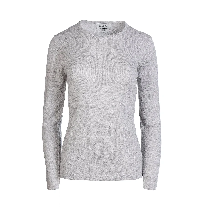 100% Cashmere Ladies Crew Neck Jumper Silver Clay Transparent Opaque Sheer