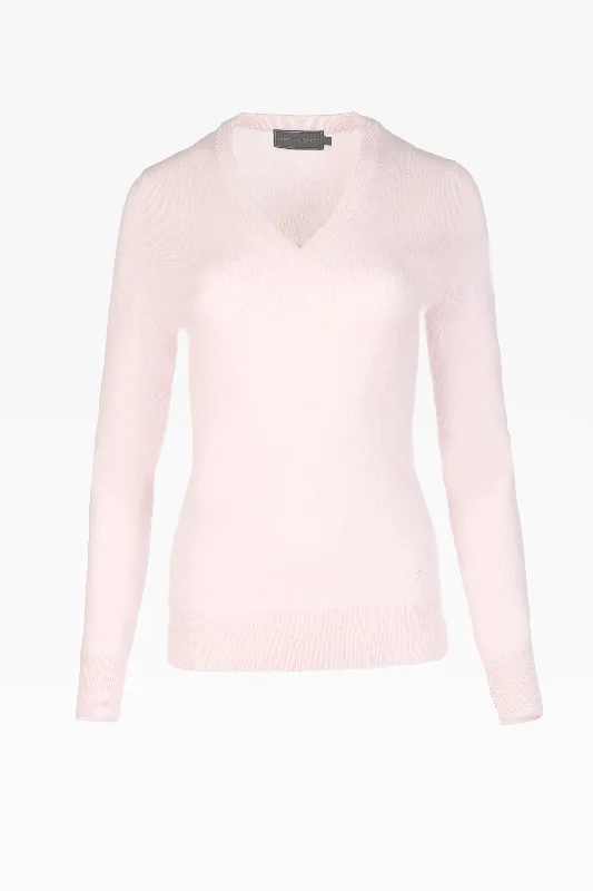 Alice Ladies Cashmere V-Neck Jumper in Nurture Pink: Sizes XS-XL Turtle Neck Boat Neck Asymmetrical Neck