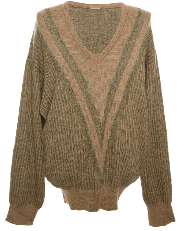 Brown Long Sleeved Jumper - M Sweater Knitwear Pullover