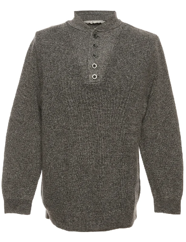 Button Through Dark Grey Jumper - L Boxy Sweater Fitted Sweater A-Line