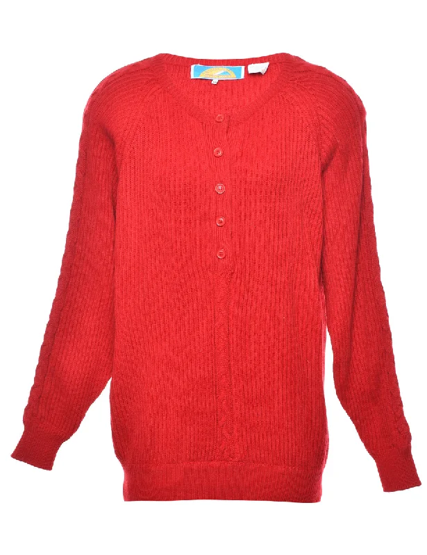 Button Through Red Jumper - L Transparent Opaque Sheer