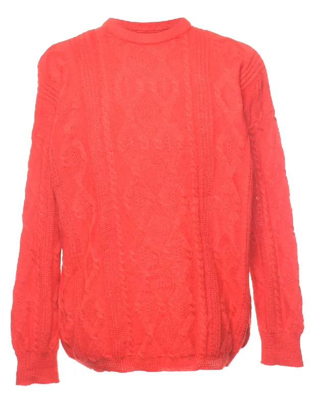 Cable Knit Jumper - L Silk Blend Satin Velvet