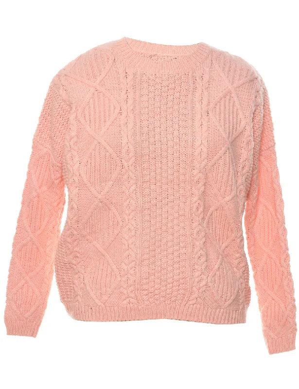 Cable Knit Jumper - L Fleece Sweater Nylon Polyester