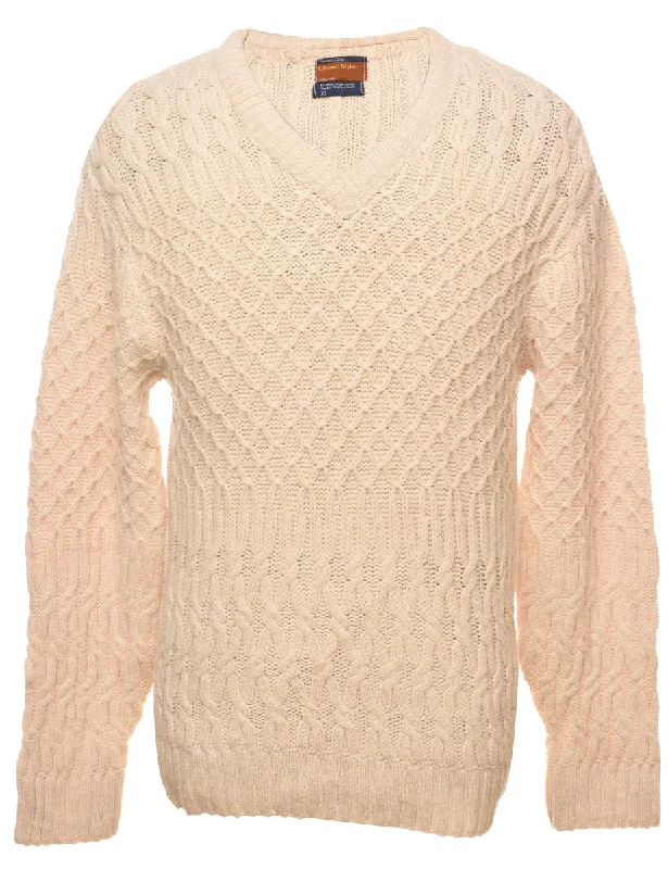 Cable Knit Jumper - XL Beaded Sweater Sequined Faux Fur