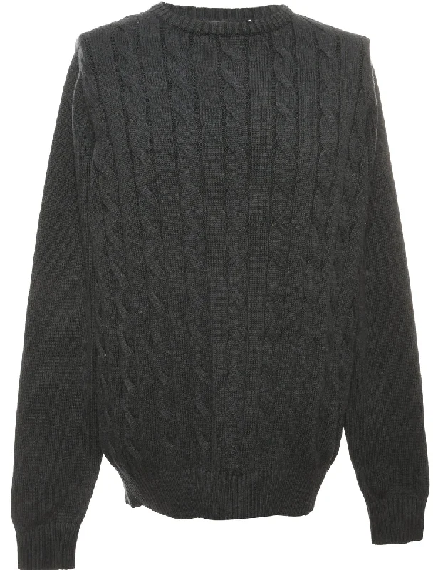 Cable Knit Navy Jumper - M Iron Safe Non-Iron Wrinkle Free