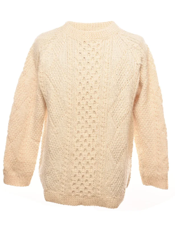 Cable Knit Off White Jumper - L Modern Contemporary Chic