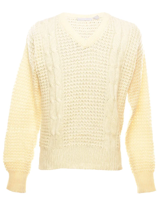 Cable Knit Off White Jumper - M Layered Multi-layer Single Layer