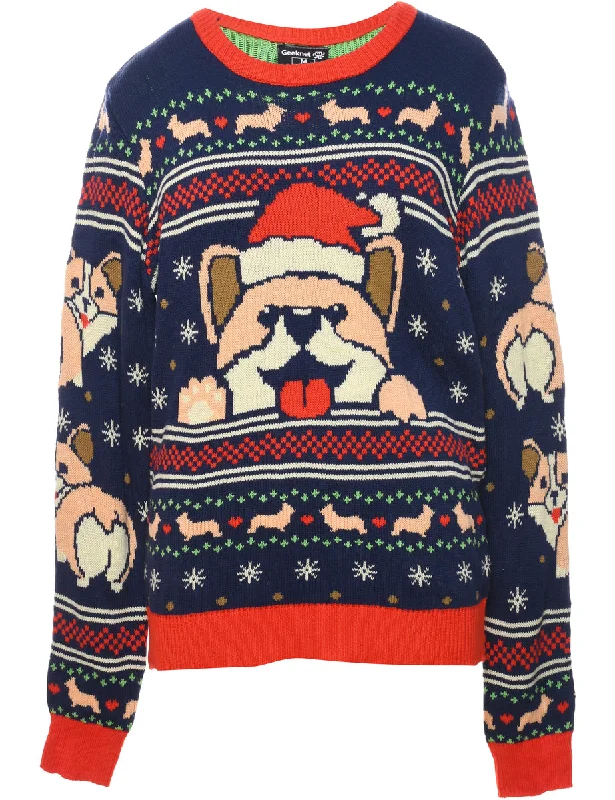 Cartoon Print Christmas Jumper - M Lightweight Heavyweight Midweight