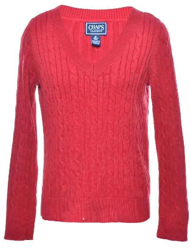 Chaps Cable Knit Jumper - M Boat Neck Shawl Collar Notched Collar