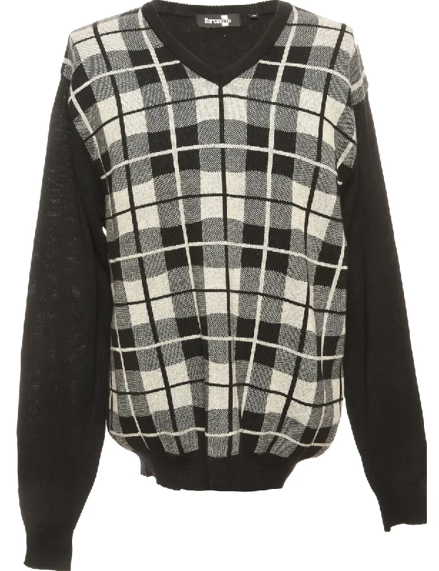 Checked Black Jumper - M Transparent Opaque Sheer