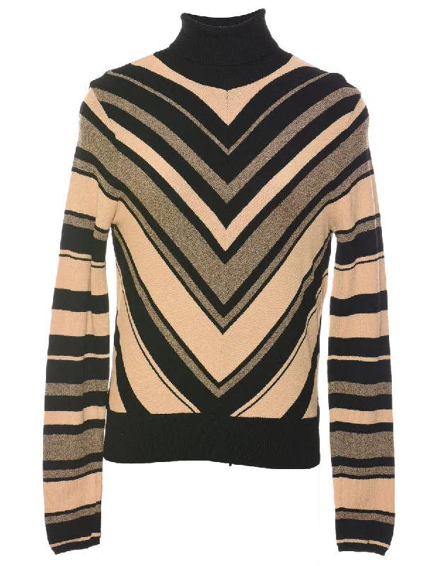 Chevron Turtleneck Jumper - S Zippered Front Buttoned Front Snap Front