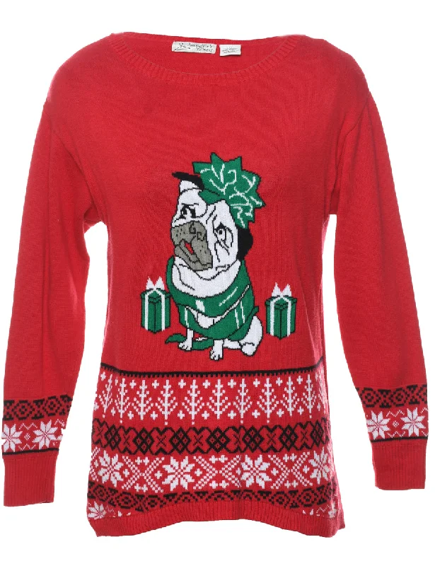 Christmas Pug Design Jumper - M Faux Fur Fabric Real Fur Fabric Shearling Fabric