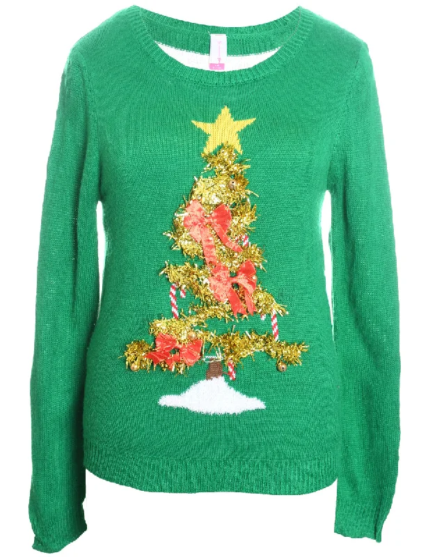 Christmas Tree Print Jumper - M Fleece Fabric Down Fabric Feather Fabric