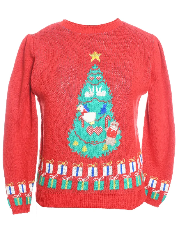 Christmas Tree Print Jumper - M Chenille Fabric Brocade Fabric Lace Fabric