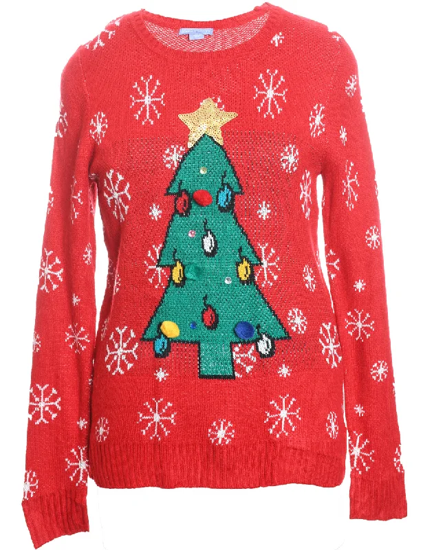 Christmas Tree Print Jumper - M Long Sweater Short Sweater Cropped Sweater