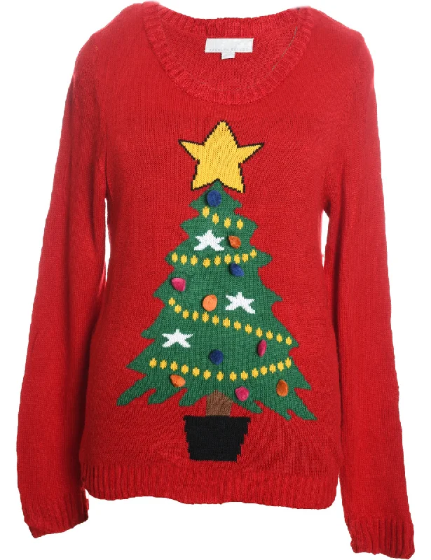 Christmas Tree Print Jumper - XL Stretchy Elastic Breathable