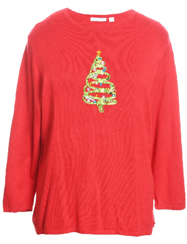 Christmas Tree Print Jumper - XL Soft Cozy Warm