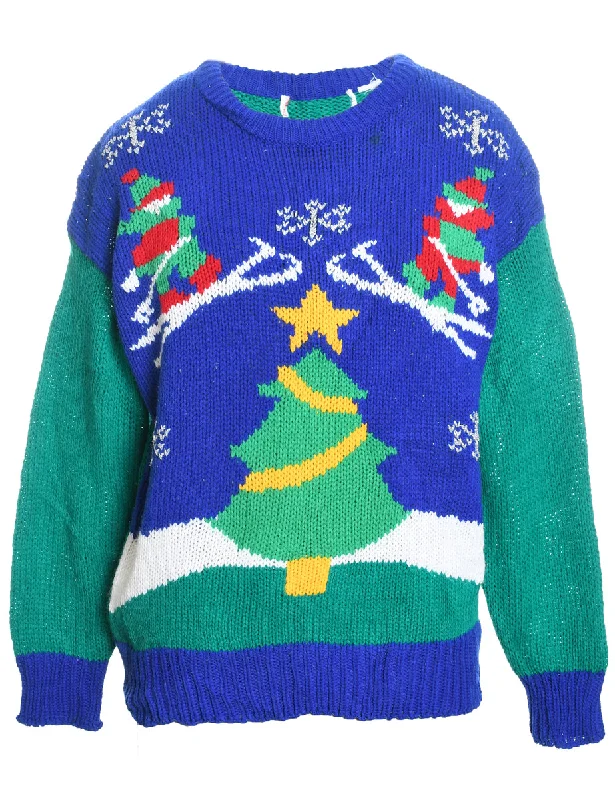 Classic Christmas Tree Design Jumper  - L Fitted Slim Tailored