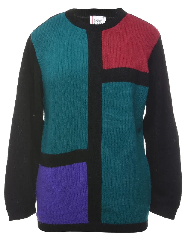 Colour Block Jumper - S Zippered Front Buttoned Front Snap Front