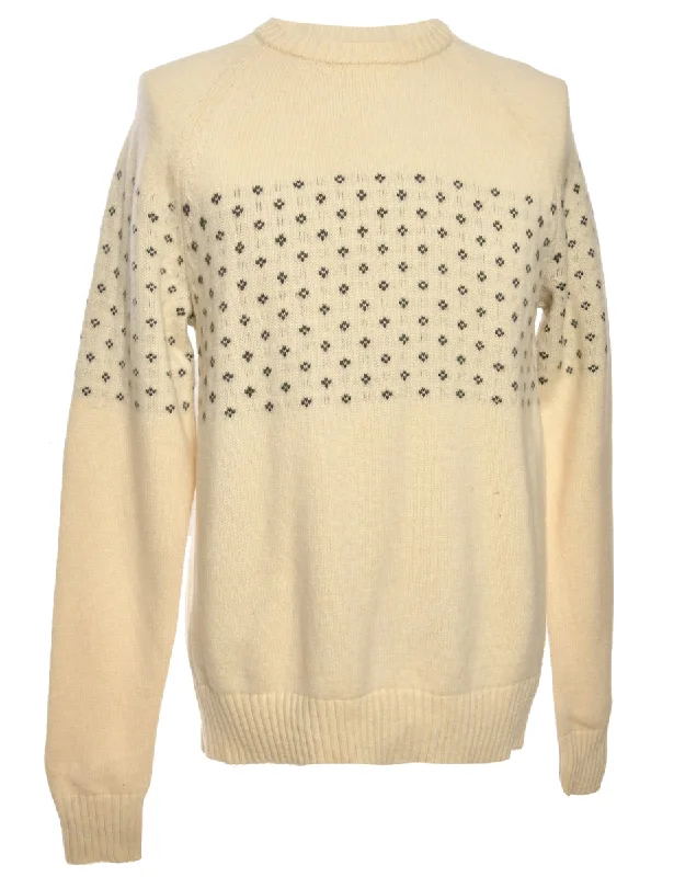 Cream Long Sleeved Jumper - L Cable Knit Ribbed Knit Lace Knit