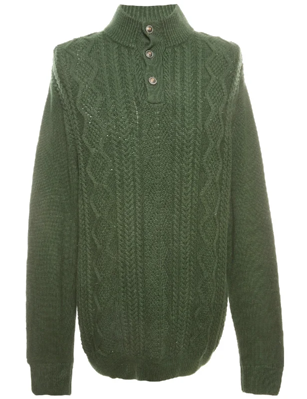 Dark Green Chaps Jumper - M Satin Blend Silk Blend Wool Blend