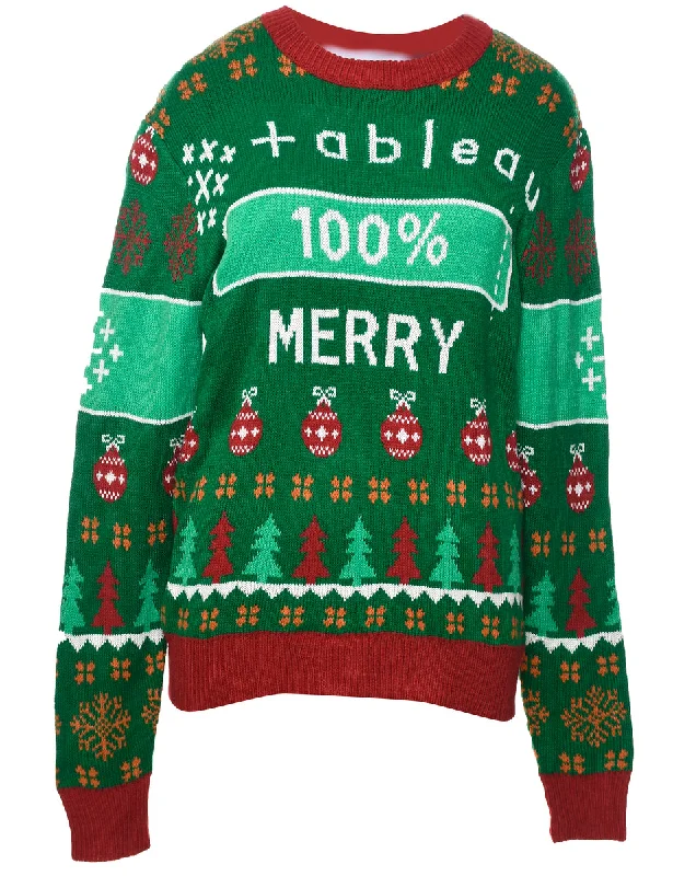 Dark Green Christmas Jumper - S Terry Blend Velvet Blend Canvas Blend