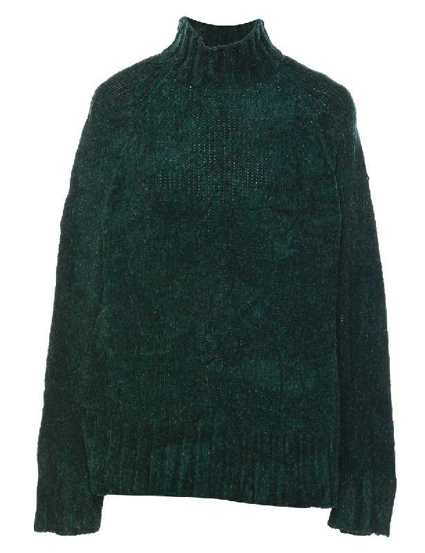 Dark Green Turtleneck Jumper - L Satin Fabric Silk Fabric Chiffon Fabric