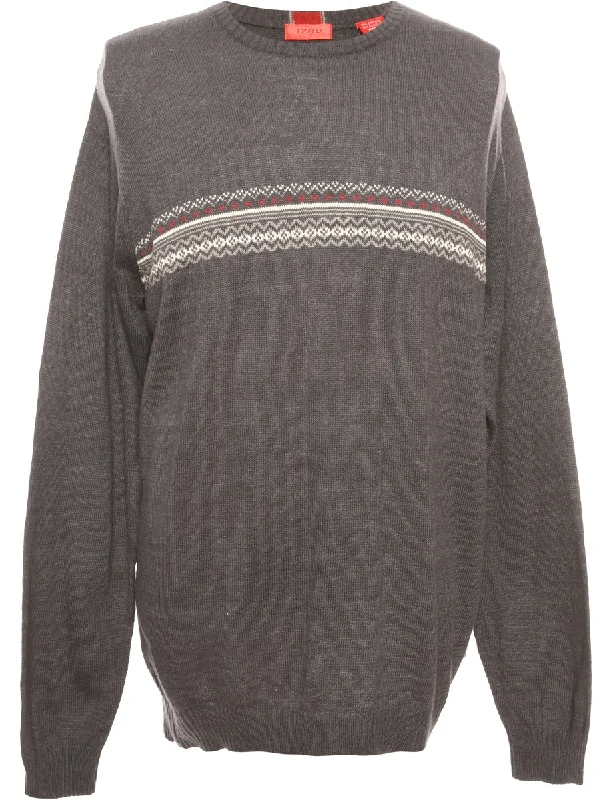 Dark Grey Izod Patterned Knit Jumper - M Turtle Neck Boat Neck Asymmetrical Neck