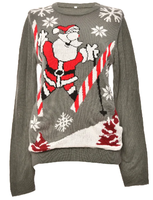 Dark Grey Santa Christmas Jumper - M Terry Terry Cloth Terry Knit