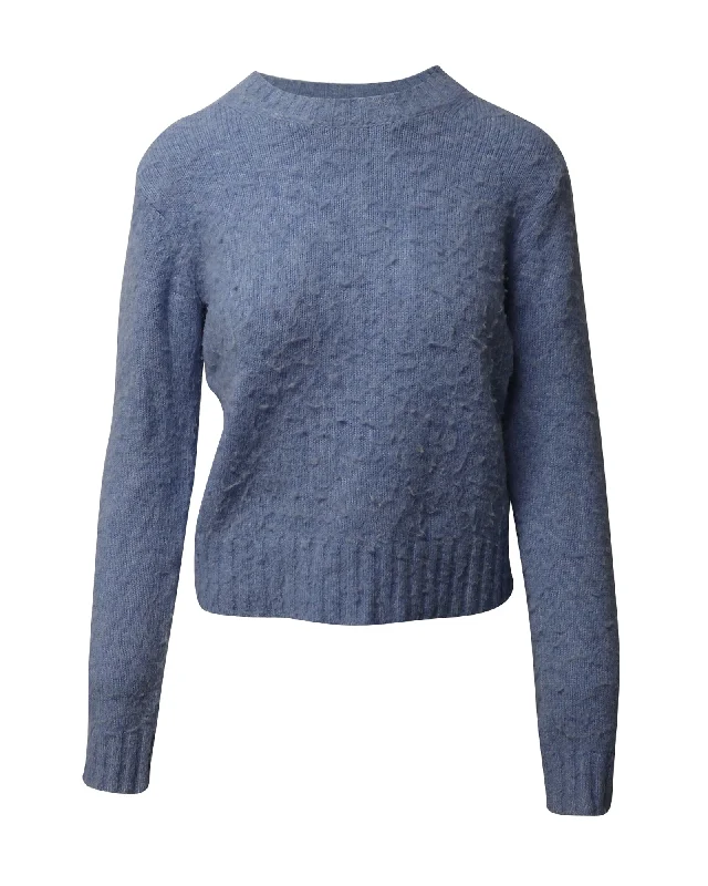 Helmut Lang Jumper in Light Blue Wool Notch Collar Peter Pan Collar Cowl Neck