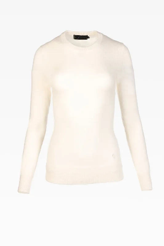 Millie Ladies Cashmere Crew Neck Jumper in Cloud White Elegant Classic Vintage