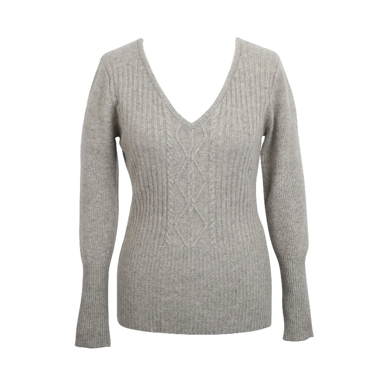 Women's Cashmere Cable Jumper Silver Grey Anti-Pilling Anti-Shrink Durable